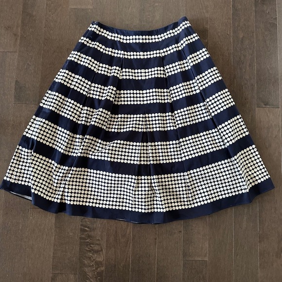 Talbots Midi Pleated Skirt Polka Dot Stripped Preppy Coastal Navy White 2 - Picture 8 of 8